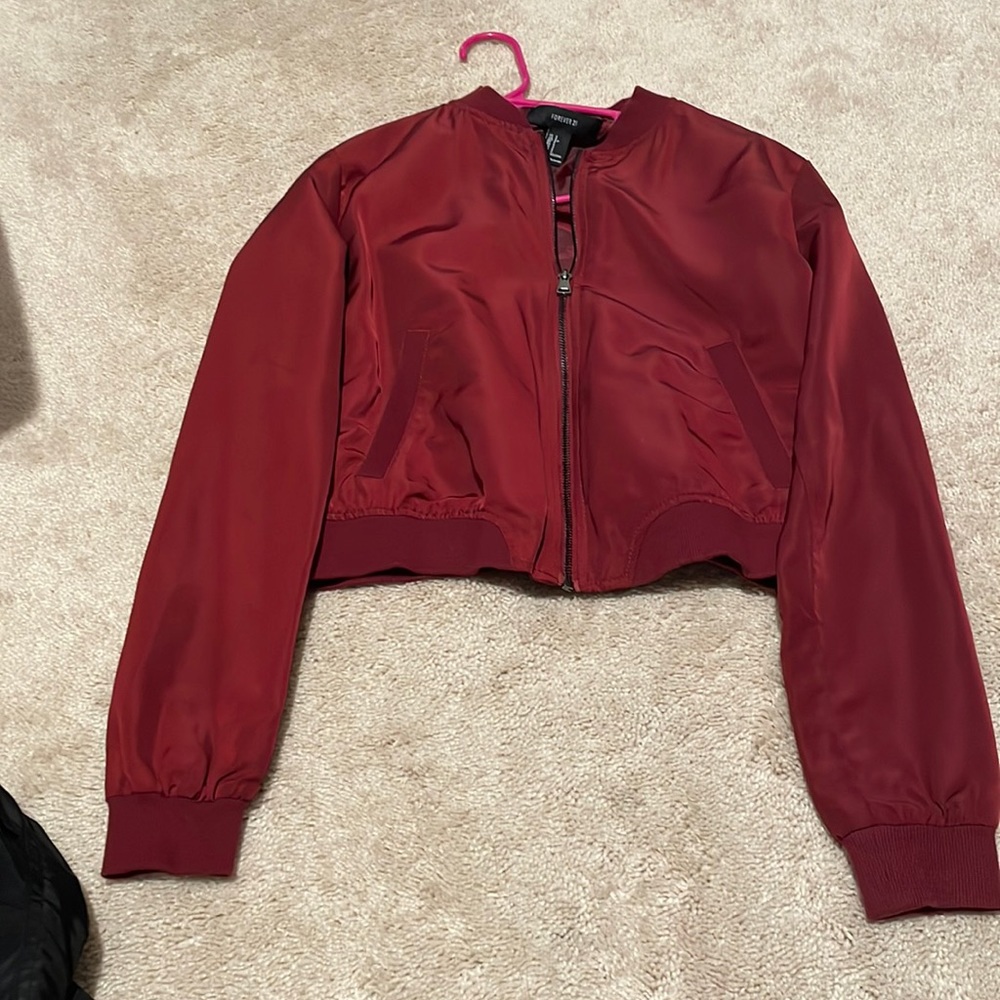 Burgundy bomber jacket